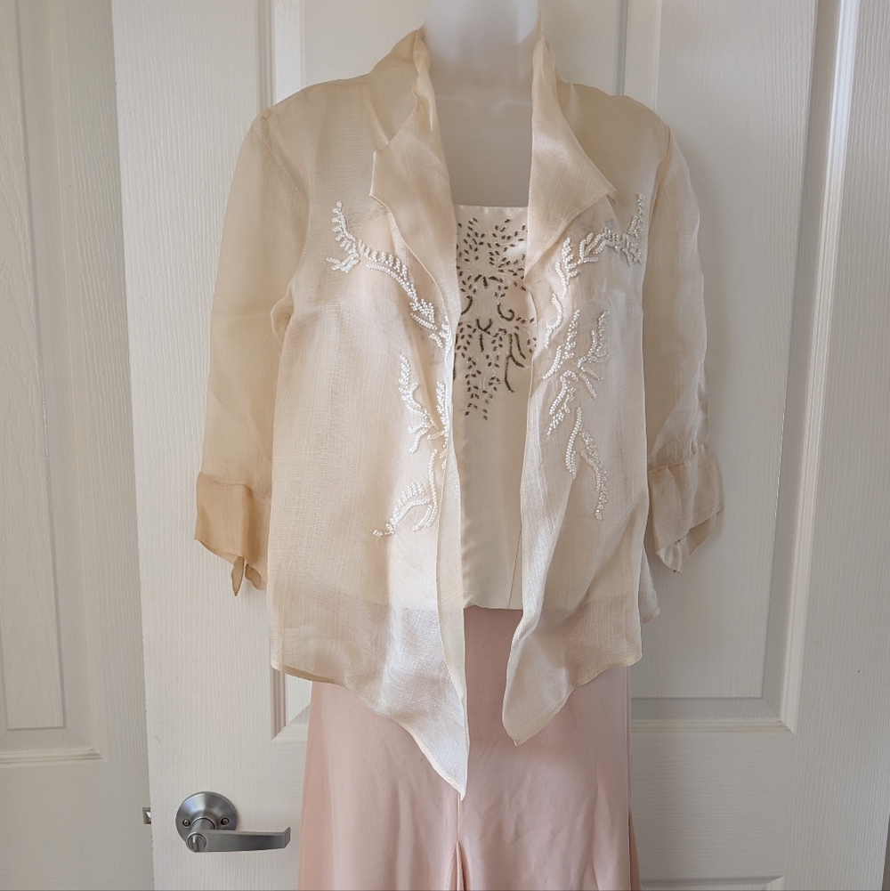 Cream Sheer Embroidered Blouse & Long Flowing Skirt